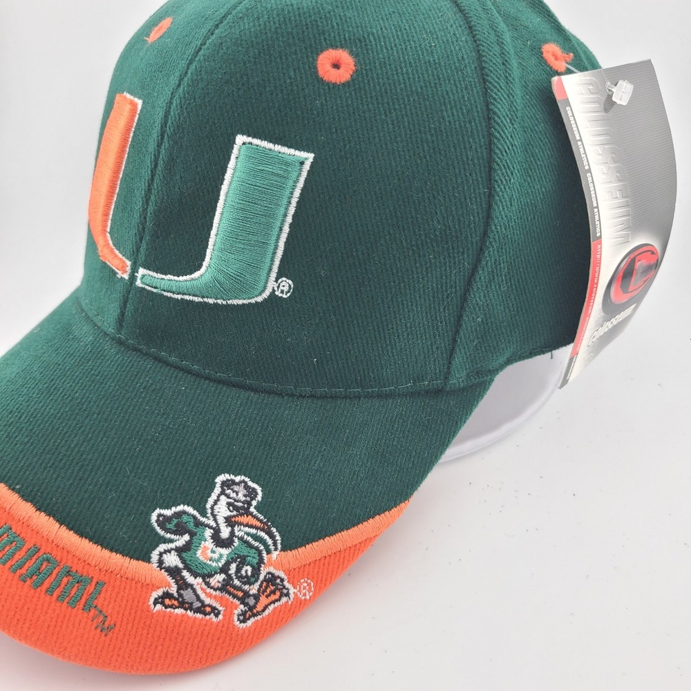 Colosseum Miami Hurricanes NCAA Hat Mens Green Orange Embroidered Strapback NWT